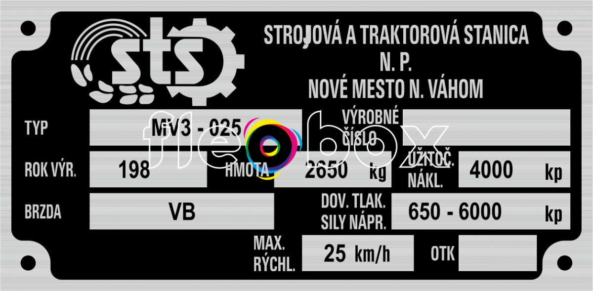 MV3 - 025 STS N.P. Nové Mesto nad Váhom - výrobný štítok