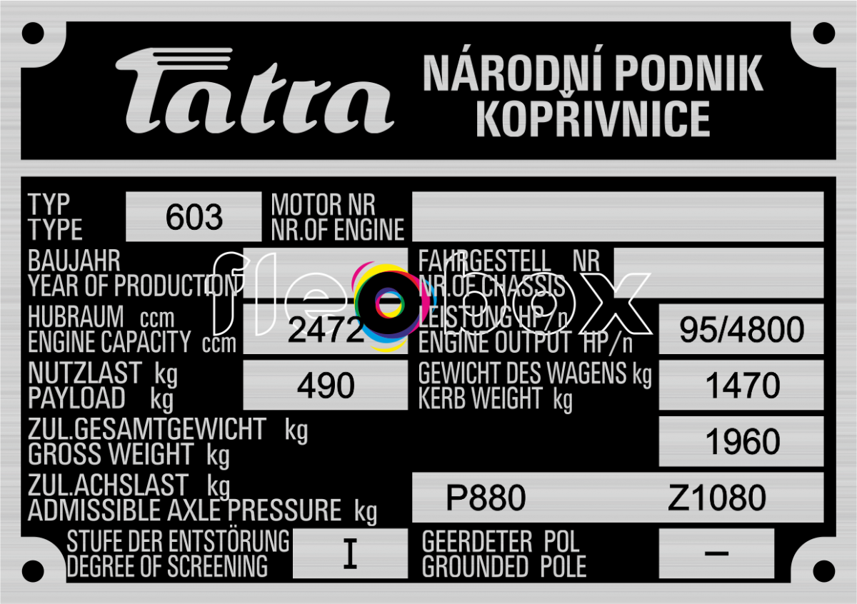 Tatra 603 - výrobný štítok