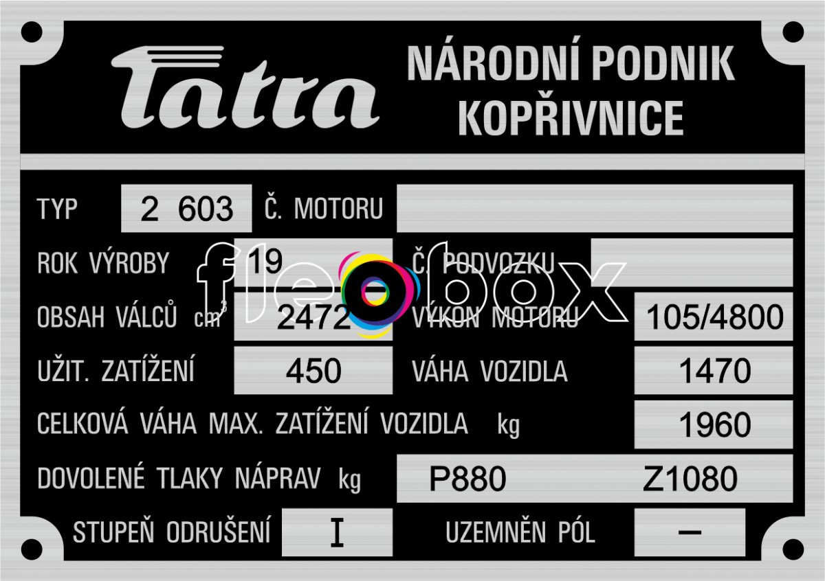 Tatra 603 2 - výrobný štítok