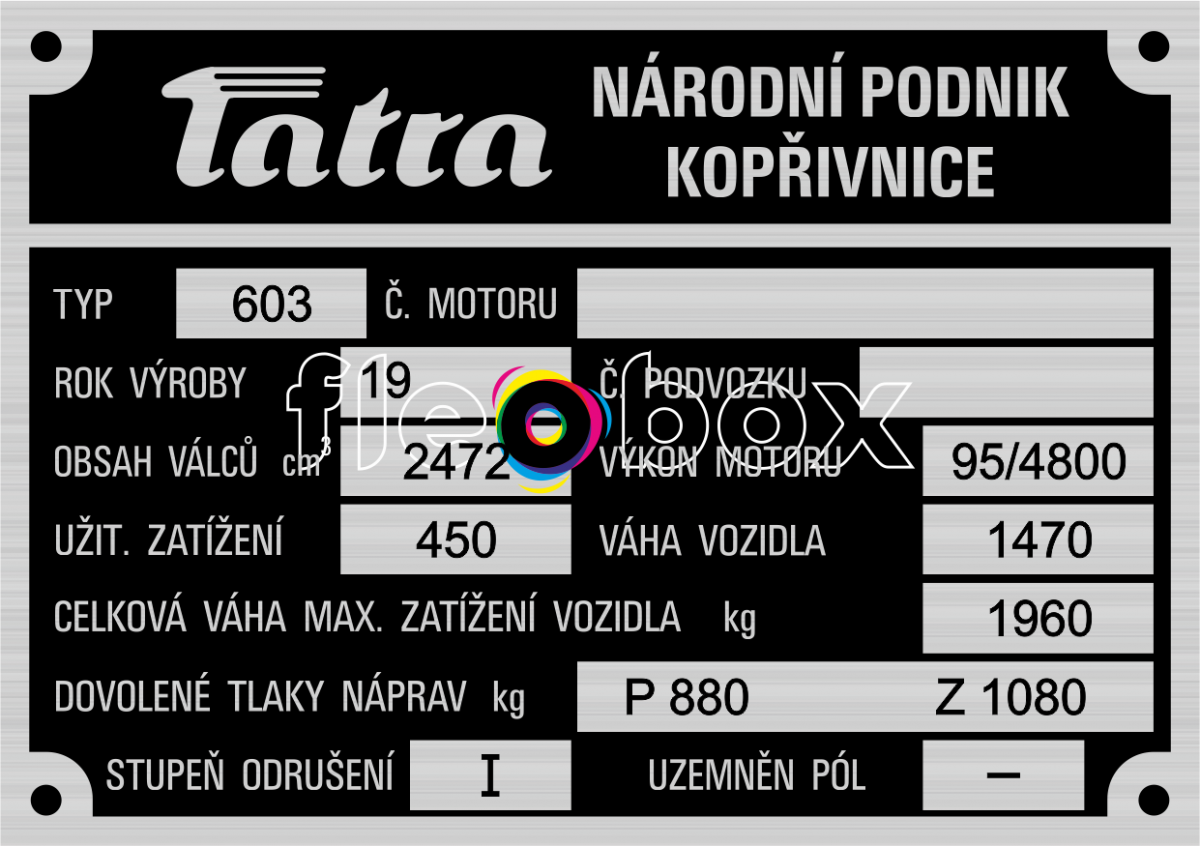 Tatra 603 1 - výrobný štítok
