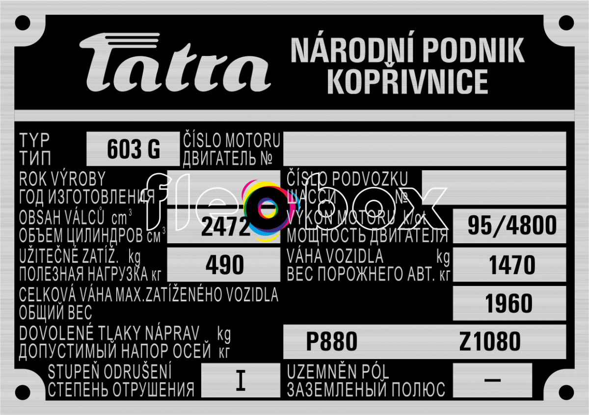 Tatra 603 G - výrobný štítok ruský