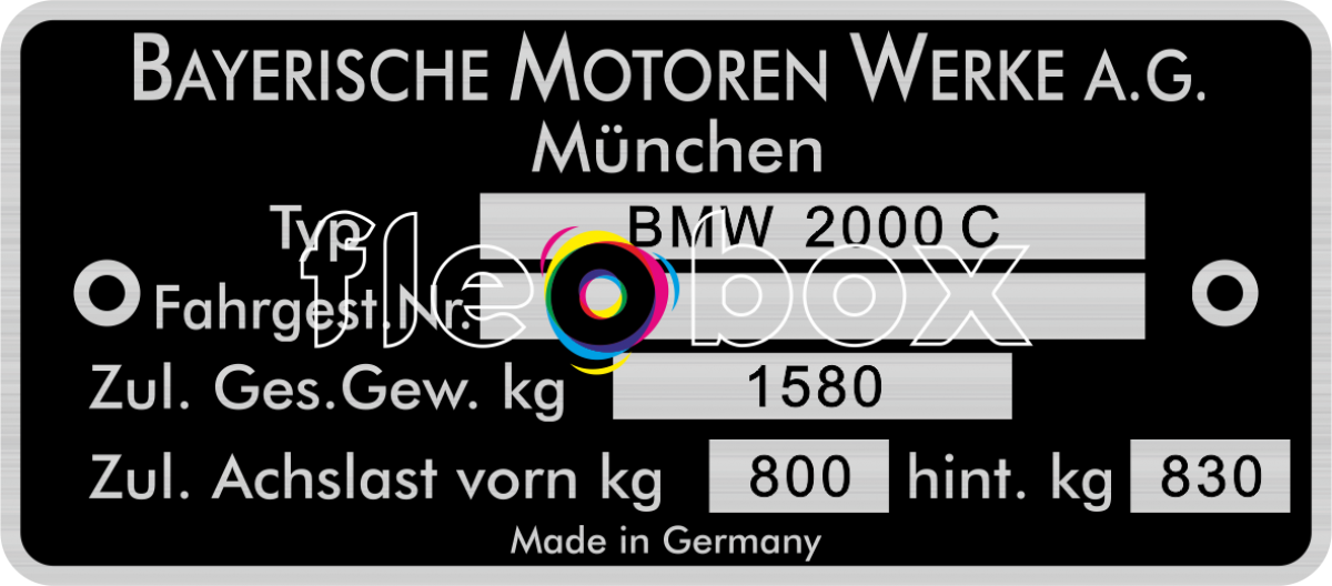 BMW 2000C - výrobný štítok