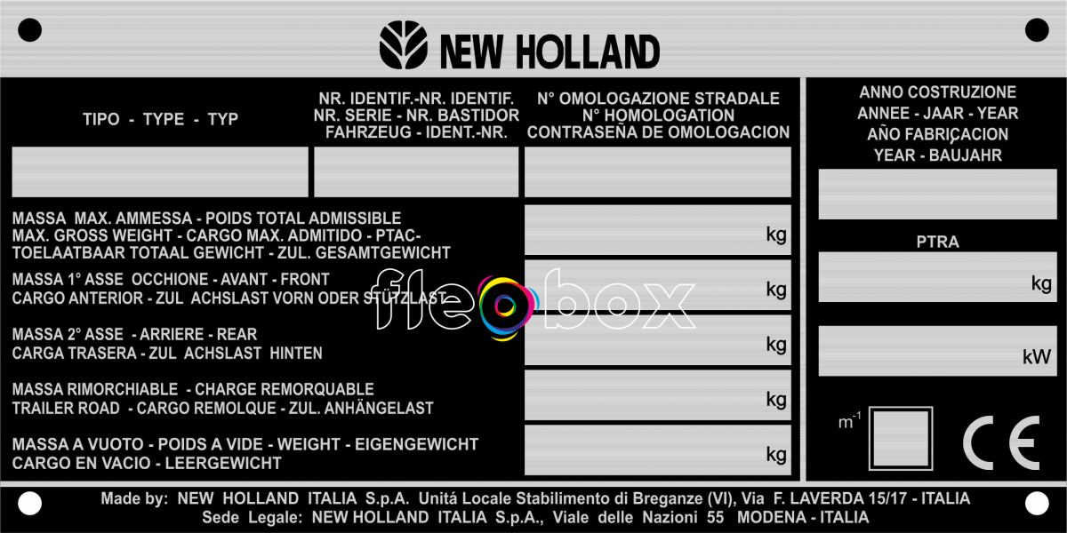 New Holland - výrobný štítok