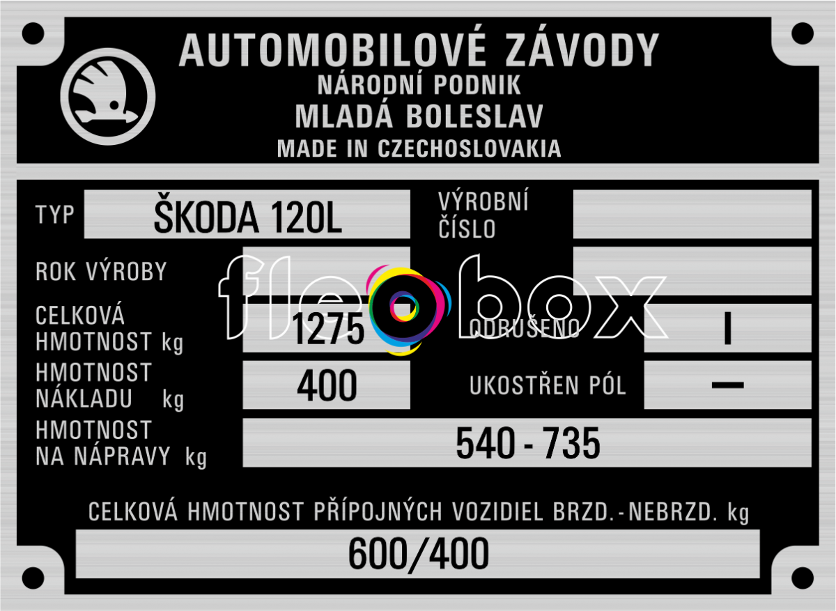 Škoda 120L - výrobný štítok