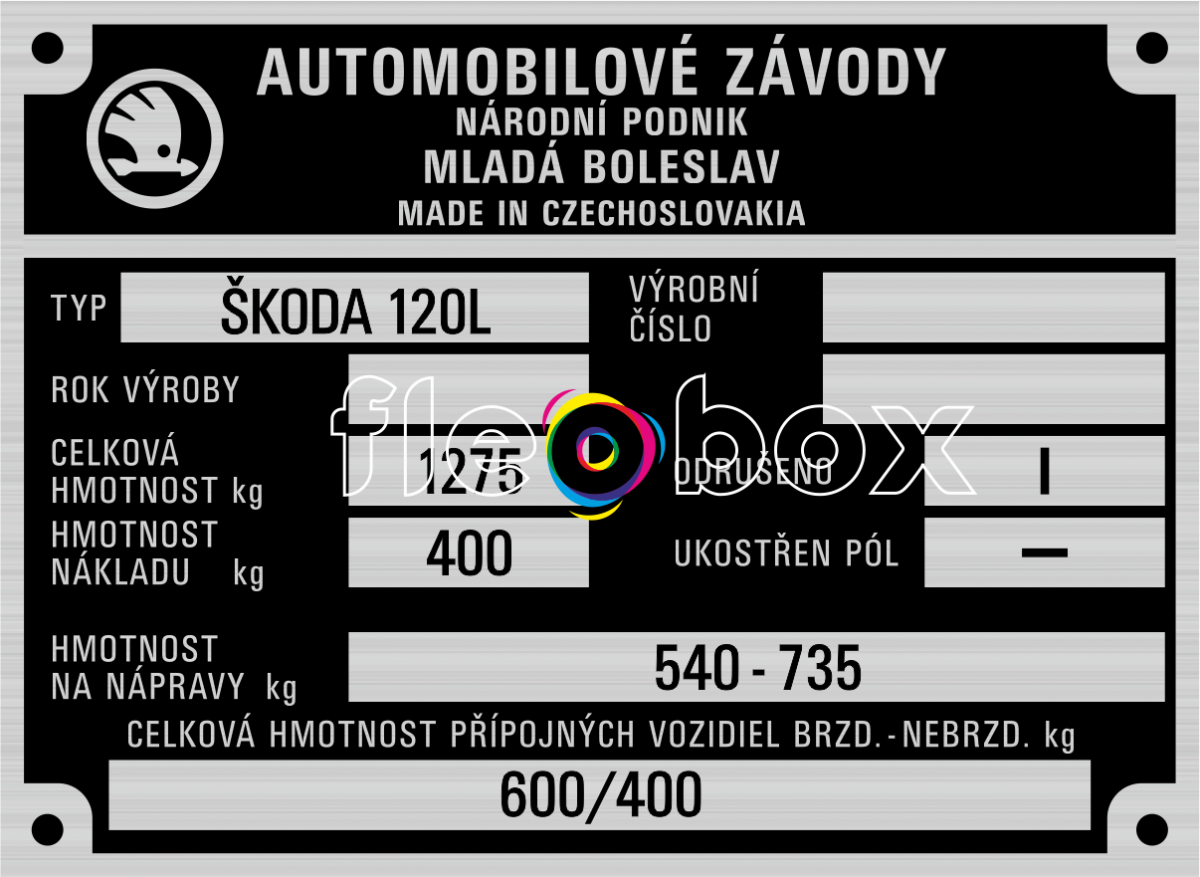 Škoda 120 L - výrobný štítok