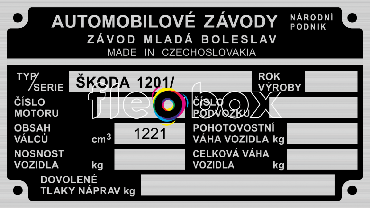 Škoda 1201 - výrobný štítok