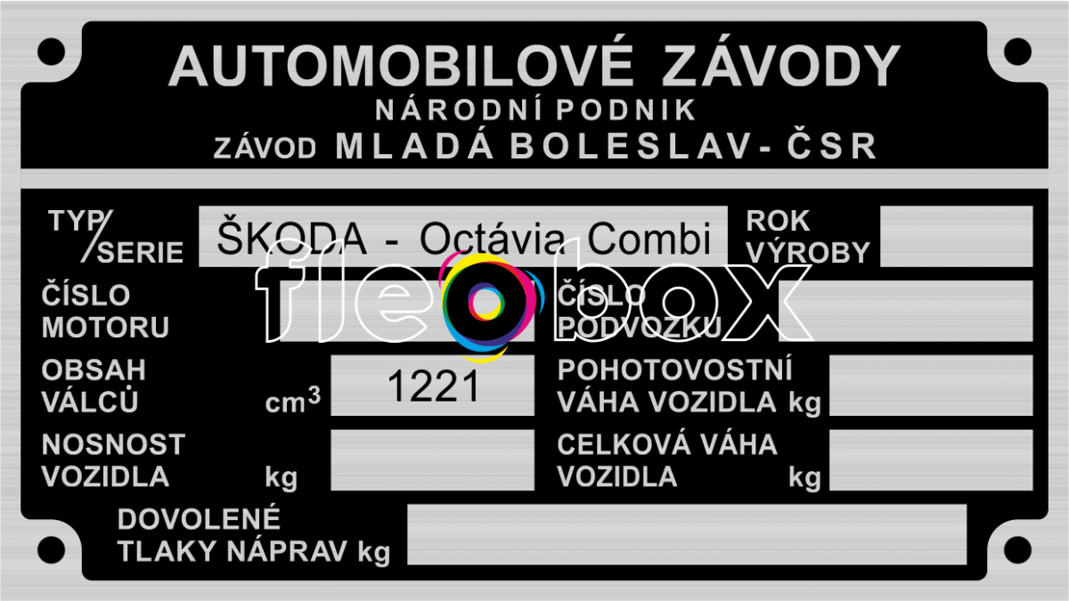 Škoda Octavia Combi - výrobný štítok
