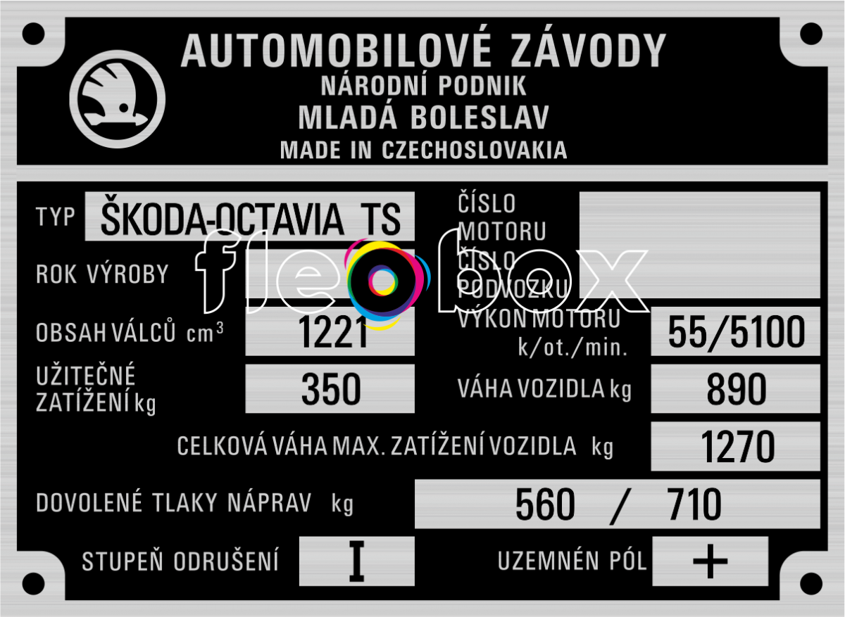 Škoda Octavia TS - výrobný štítok