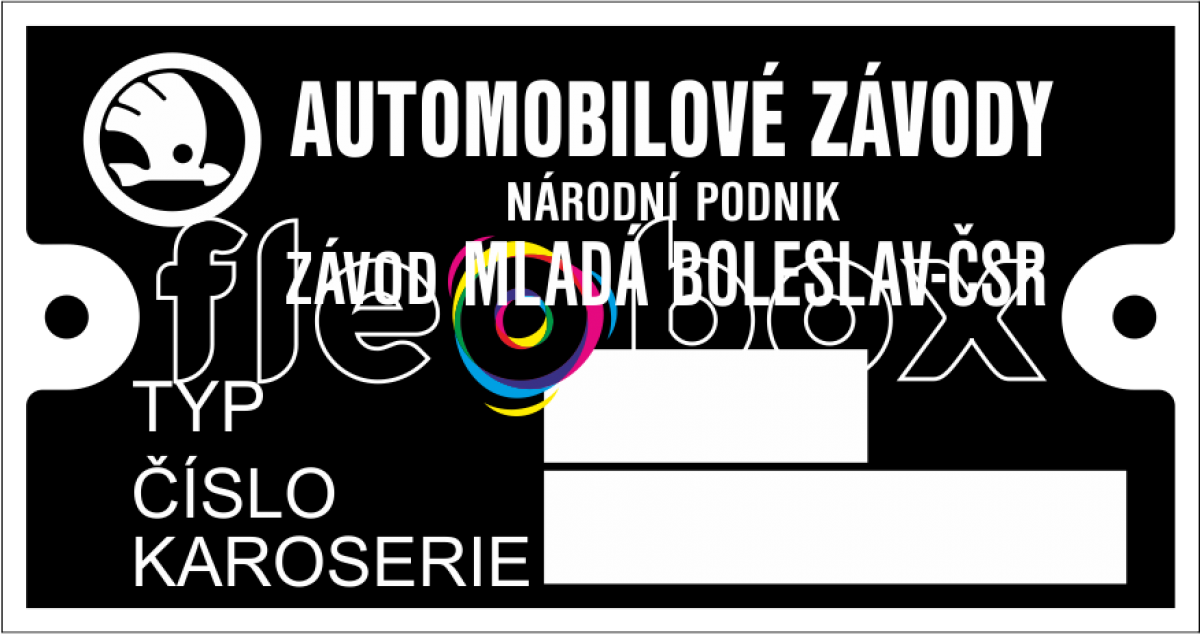 Výrobní štítek karoserie Mladá Boleslav - výrobný štítok