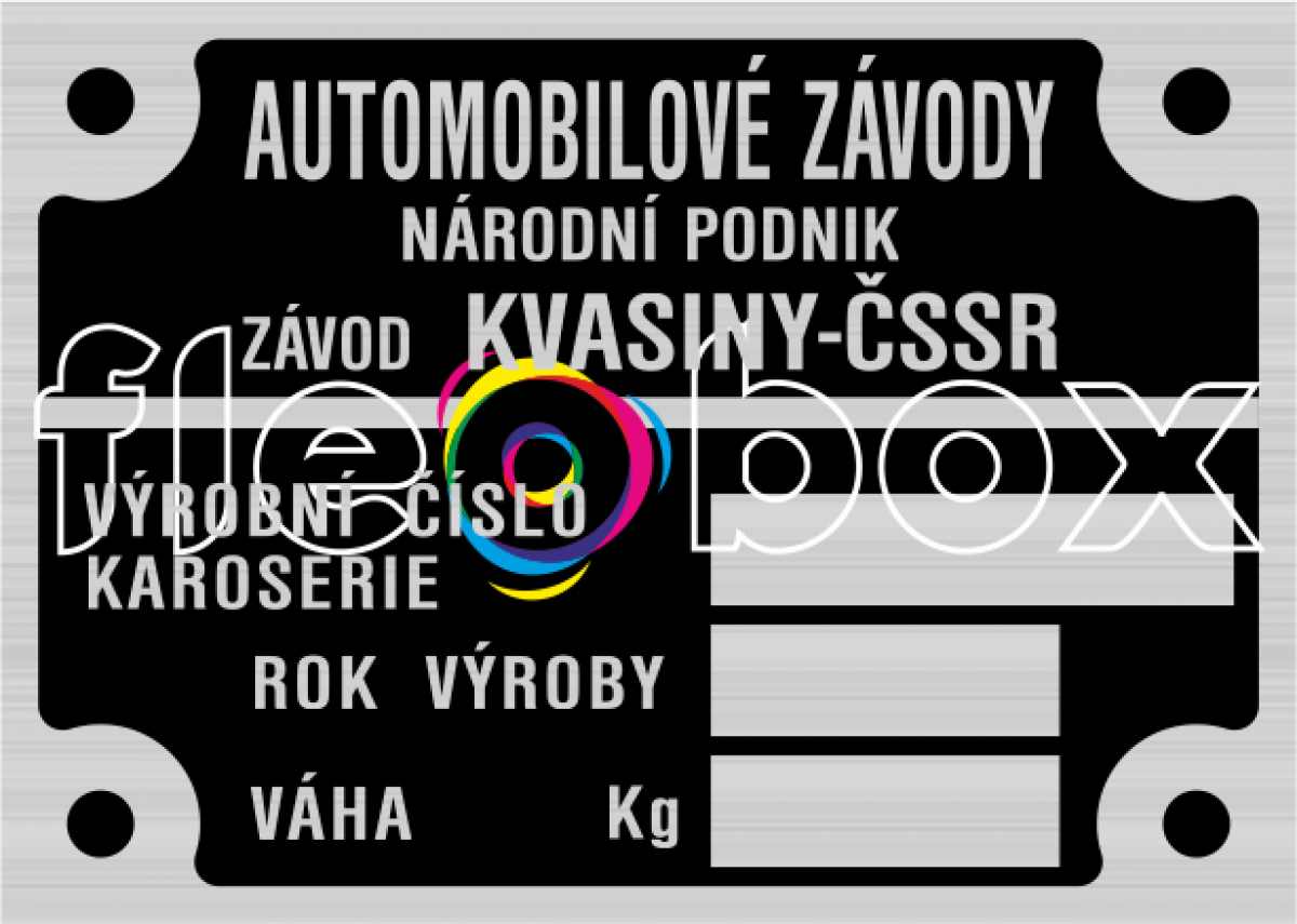 Výrobní štítek Škoda karoserie KVASINY - výrobný štítok