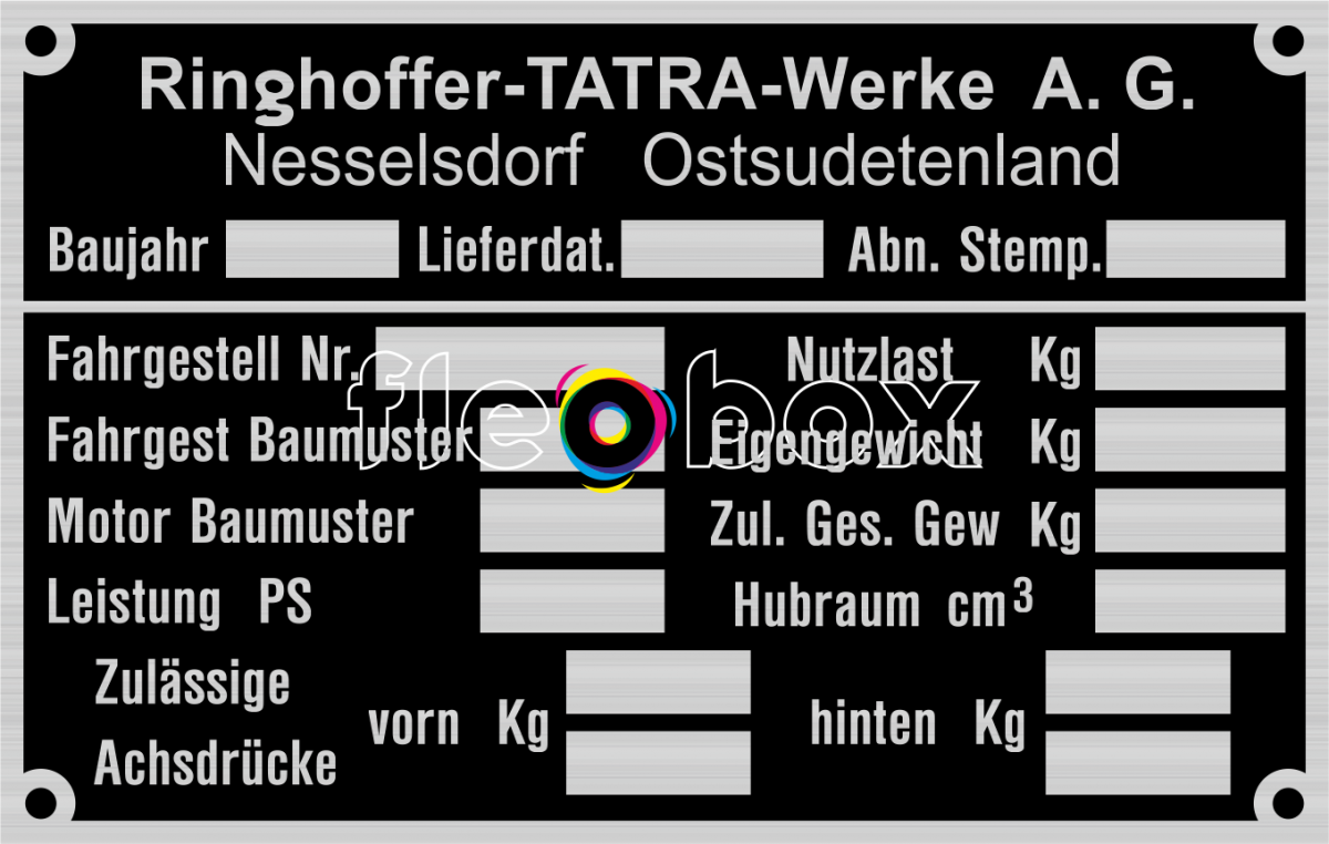 Tatra Ringhoffer - výrobný štítok