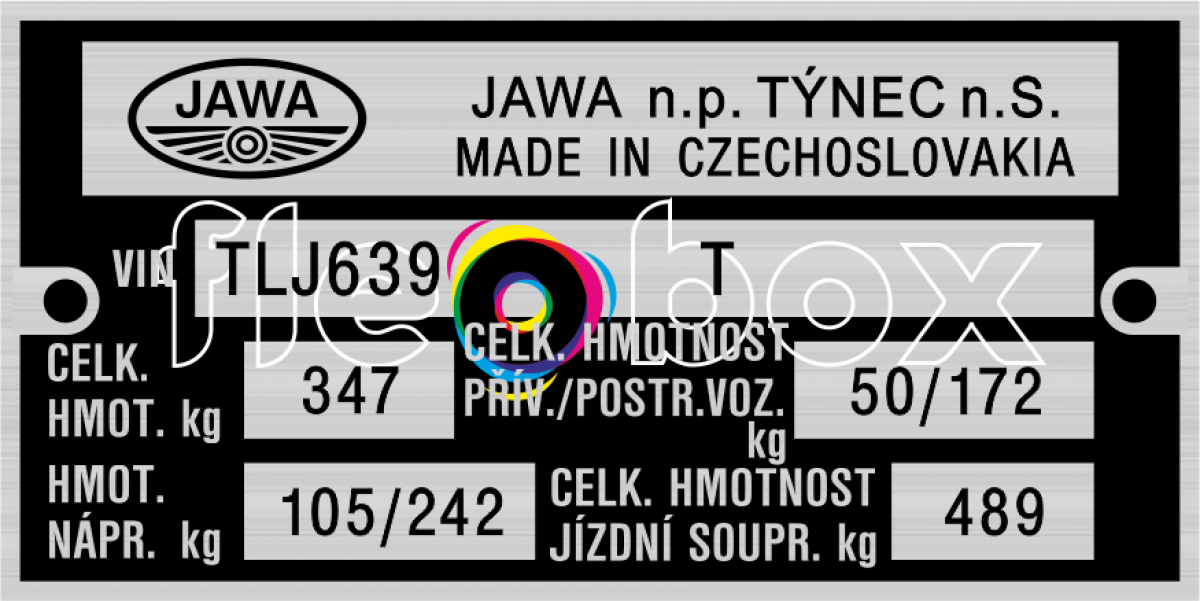 Jawa TLJ639 - výrobný štítok