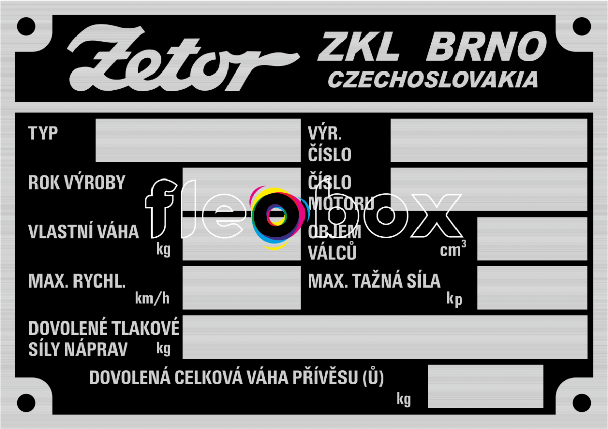 Zetor ZKL Brno - výrobný štítok