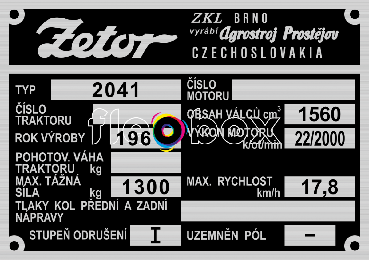 Zetor 2041 - výrobný štítok