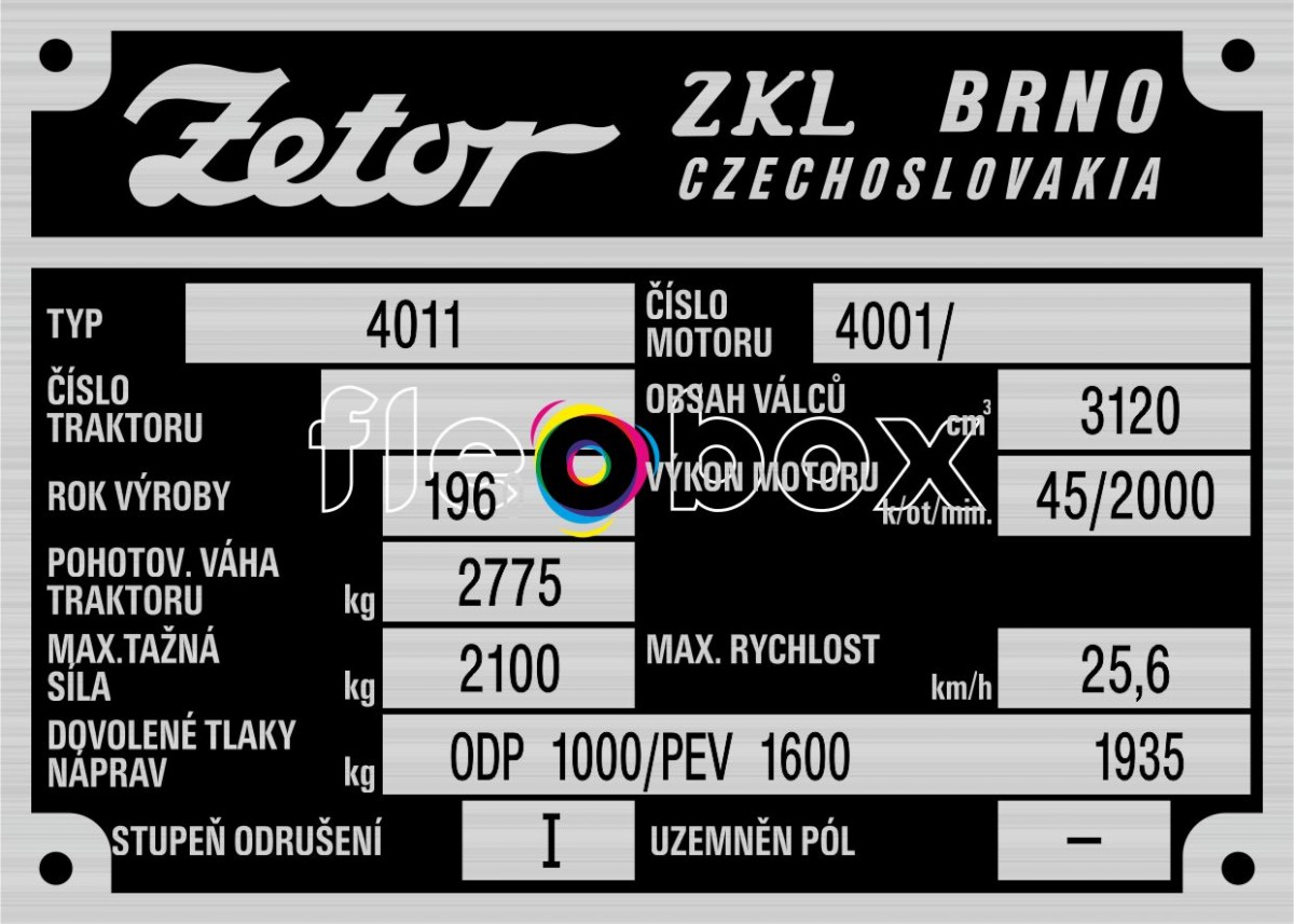 Zetor 4011 - výrobný štítok